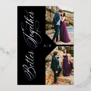 2 Photos Collage Silver Whimsical Luxury Modern Foil Invitation