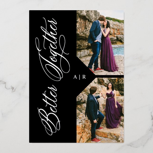 2 Photos Collage Silver Whimsical Luxury Modern Foil Invitation (Front)