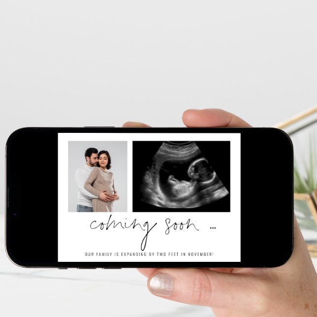 2 Photos Coming Soon Script Pregnancy Announcement (Front Digital)
