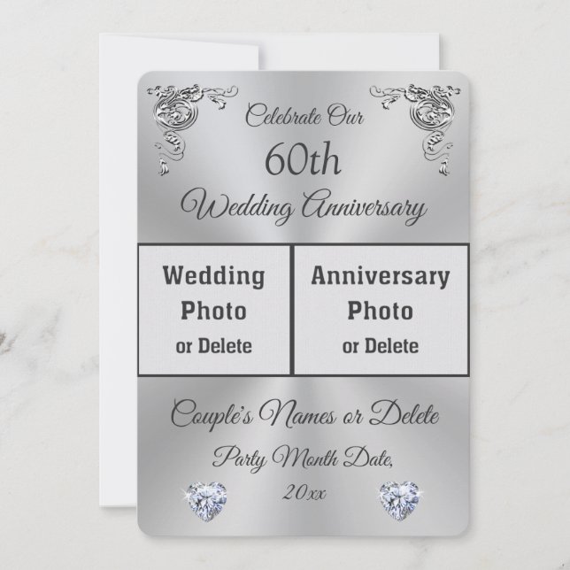 2 Photos, Custom, Diamond Anniversary Invitations (Front)