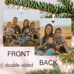 2 photos double sided joyful family Christmas Metal Ornament
