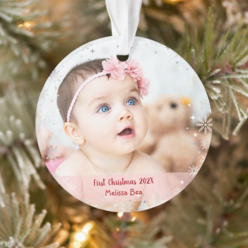 2 Photos Elegant First Christmas Baby Snowflakes Ornament