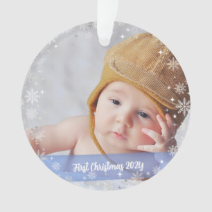 2 Photos Elegant First Christmas Baby Snowflakes Ornament