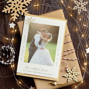 2 photos First Christmas Mr and Mrs married couple Holiday Card