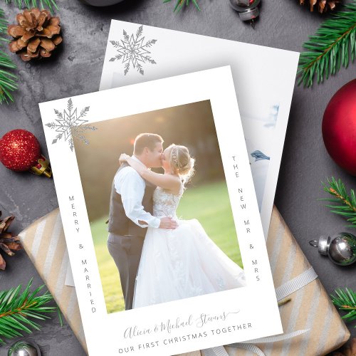 2 photos First Christmas Mr and Mrs married couple Holiday Card