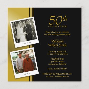 2 Photos Golden 50th Wedding Anniversary Party Invitation by superdazzle at Zazzle