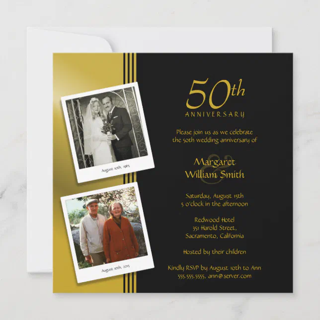 2 Photos Golden 50th Wedding Anniversary Party Invitation | Zazzle