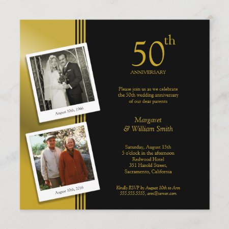 2 Photos Golden 50th Wedding Anniversary Party Invitation