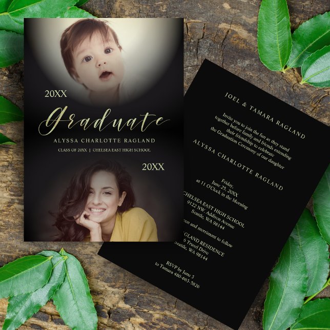2 Photos Graduation Then & Now Modern Invitation (Creator Uploaded)