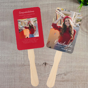 2 Photos Graduation White Red Grad 2026 Custom Hand Fan
