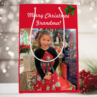 2 Photos Grandma Merry Christmas Personalize Medium Gift Bag