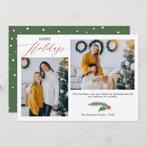 2 photos greenery watercolor Happy Holiday Card