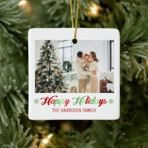 2 Photos Happy Holidays Family Christmas Color Ceramic Ornament