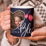 2 PHOTOS Heats Pink Holy Berry | Navy Christmas Coffee Mug<br><div class="desc">Modern rustic inspired navy blue chalkboard coffee mug with 2 custom photos inside two hearts,  pink holy berries and "blessings" trendy chic calligraphy script.             Personalize it with your images and your text.           It can make a wonderful Christmas gift for grandparents or a lovely family keepsake.</div>