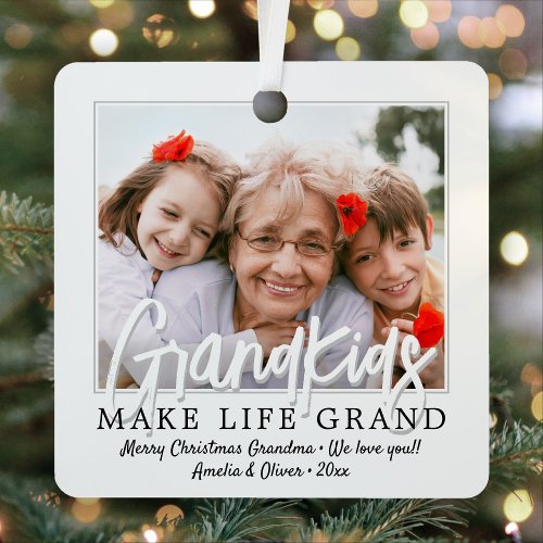 2 Photos  Kids Names Grandkids Make Life Grand Metal Ornament