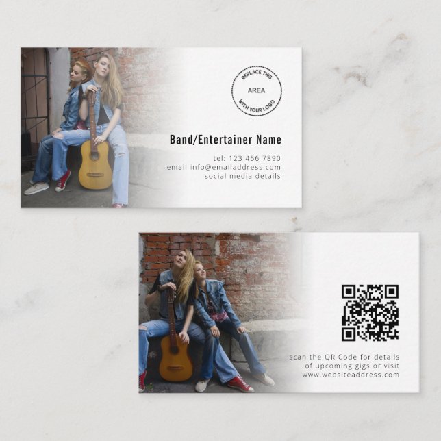 2 Photos Logo QR Code Band Entertainer Business Card (Front/Back)
