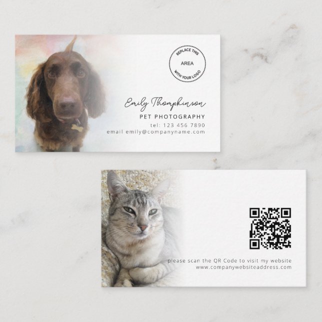 2 Photos Logo QR Code Pet Photographer  Business Card (Front/Back)