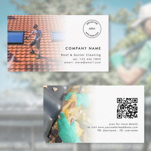 2 Photos Logo QR Code Roof and Gutter Cleaning Business Card