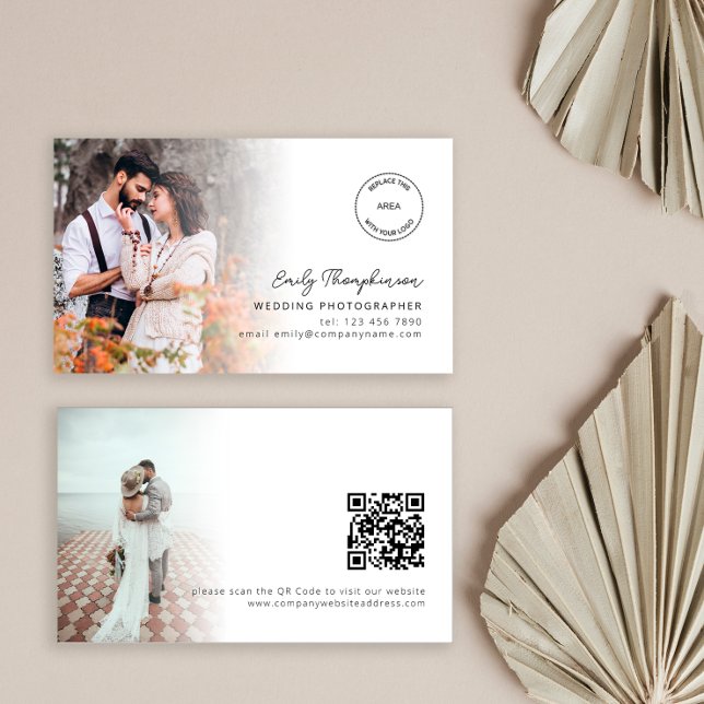 2 Photos Logo QR Code Wedding Photographer Business Card