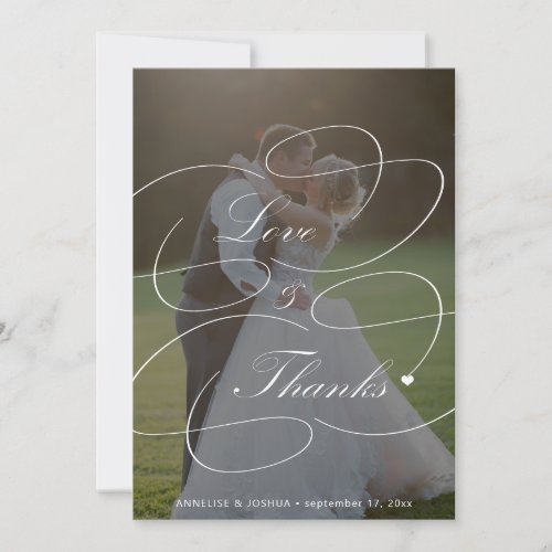 2 photos love and thanks calligraphy wedding thank you card