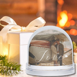 2 Photos Love Heart Name Simple Modern Script Snow Globe