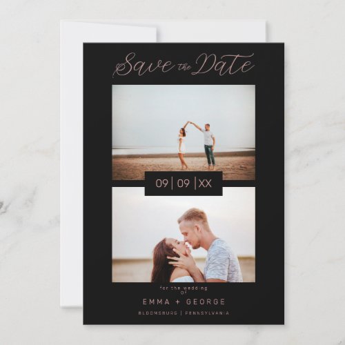 2 Photos Modern Collage Wedding Wimshical Script Save The Date