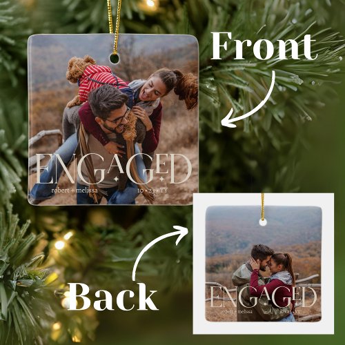 2 Photos Modern Engaged Editable Color  Ceramic Ornament