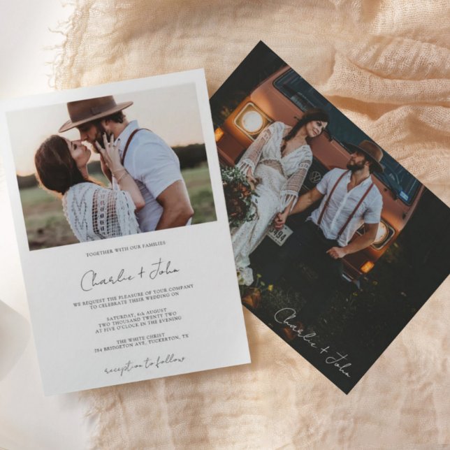 2 Photos Modern Script Wedding Invitation (Creator Uploaded)