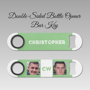 2 photos name initials white green bar key