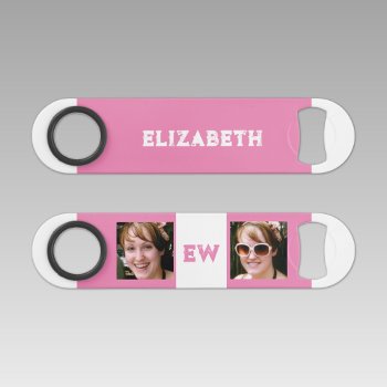 2 Photos Name Initials White Pink Bar Key by LynnroseDesigns at Zazzle