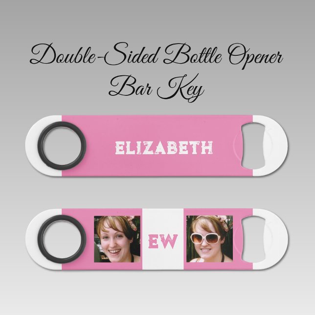 2 photos name initials white pink bar key (Creator Uploaded)