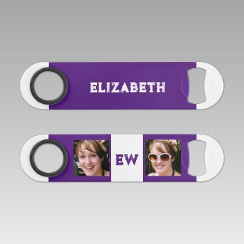 2 Photos Name Initials White Purple Bar Key by LynnroseDesigns at Zazzle