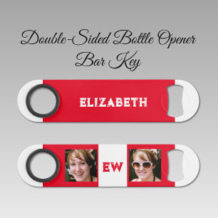 2 photos name initials white red bar key