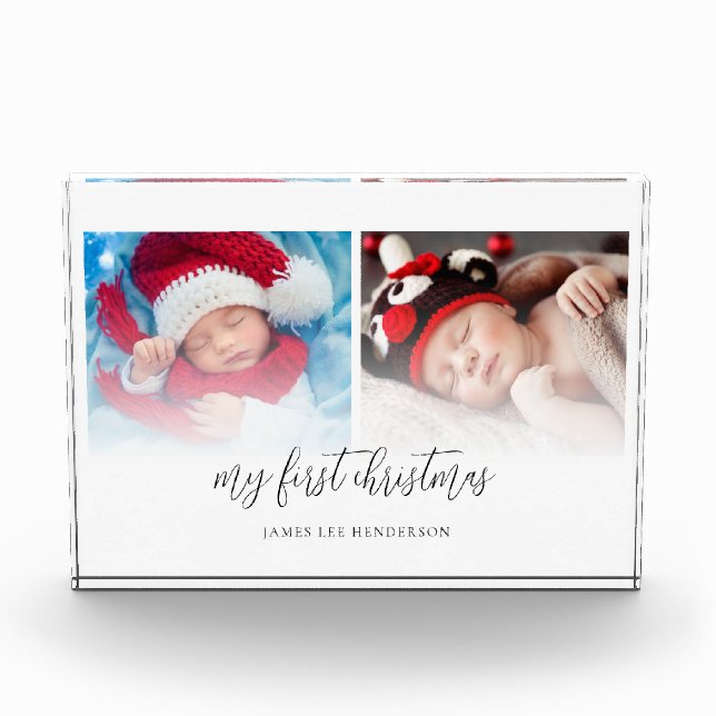 2 Photos Newborn My First Christmas Photo Block (Front)
