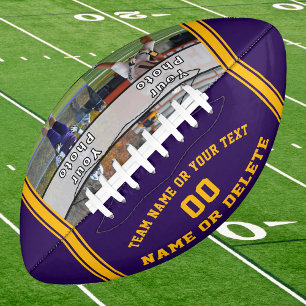 2 Photos, Personalized Football, Purple and Gold Football