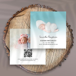 2 Photos QR Code Baby Photographer Square Square Business Card