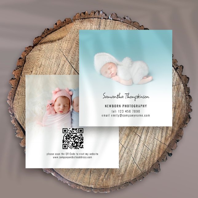 2 Photos QR Code Baby Photographer Square Square Business Card (Creator Uploaded)