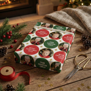 2 Photos Red And Green Stars Modern Christmas Wrapping Paper