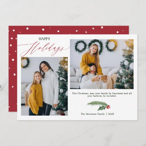 2 photos red green watercolor Happy Holiday Card