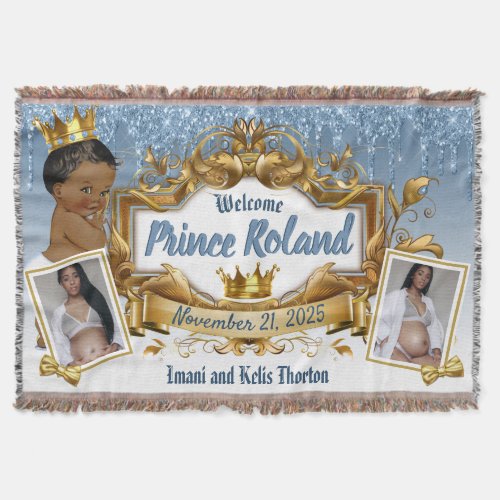  2 Photos Royal African Prince Blue Glitter Drip Throw Blanket