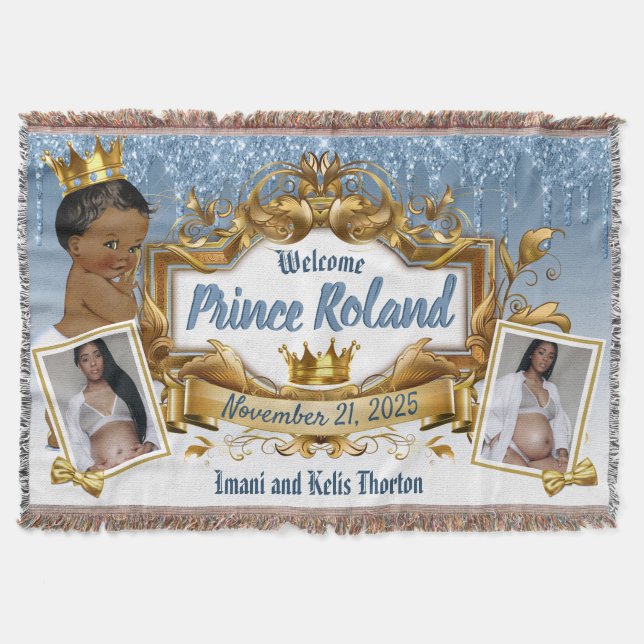  2 Photos| Royal African Prince| Blue Glitter Drip Throw Blanket (Front)