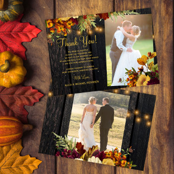 2 Photos Rustic Fall Floral Barn Wood Wedding Thank You Card by invitations_kits at Zazzle