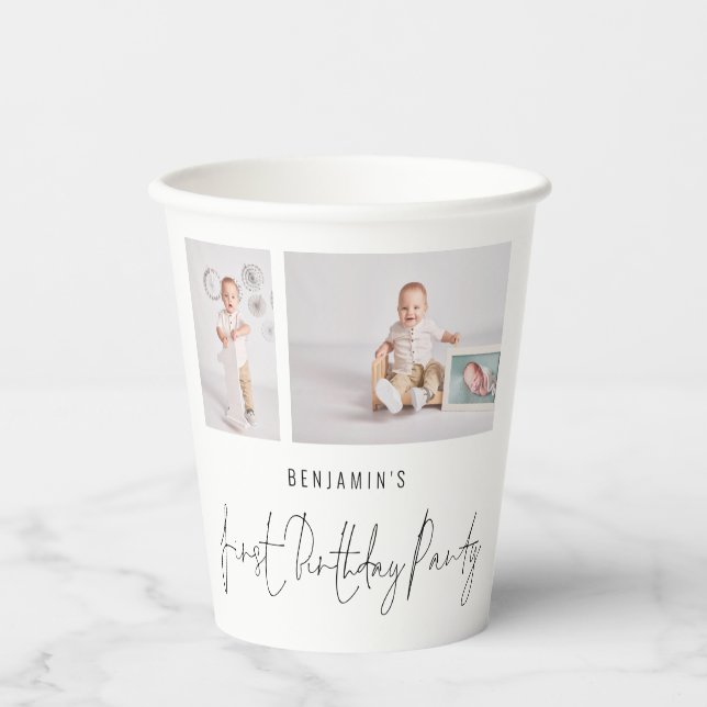 2 Photos Script First Birthday Party Thanks  Paper Cups (Front)