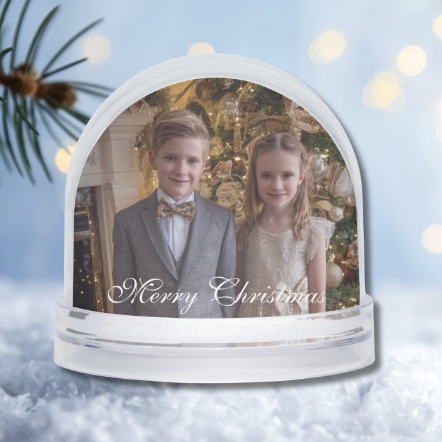 2 Photos Script Kids Dog Photo Fun Personalized  Snow Globe (Creator Uploaded)
