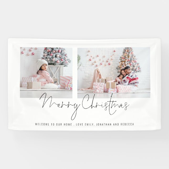 2 Photos Script Welcome Names Merry Christmas Banner (Horizontal)