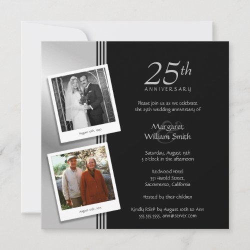 2 Photos Silver 25th Wedding Anniversary Party Invitation