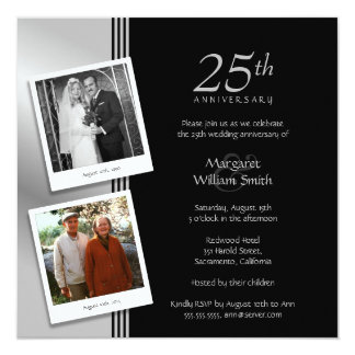 2 Photos Silver 25th Wedding Anniversary Party Invitation
