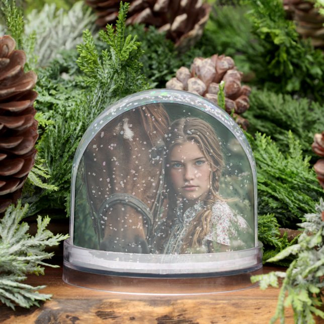 2 Photos Template Custom Horse Photo Equestrian Snow Globe (Winter)