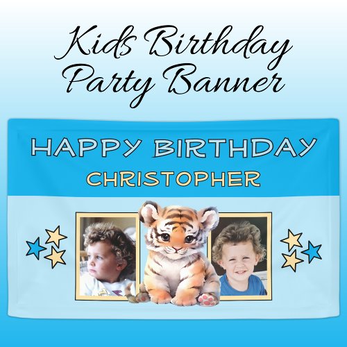 2 photos tiger birthday name kids blue party