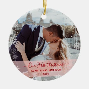 2 Photos (Vert H) 1st Christmas Mr Mrs Snowflakes Ceramic Ornament